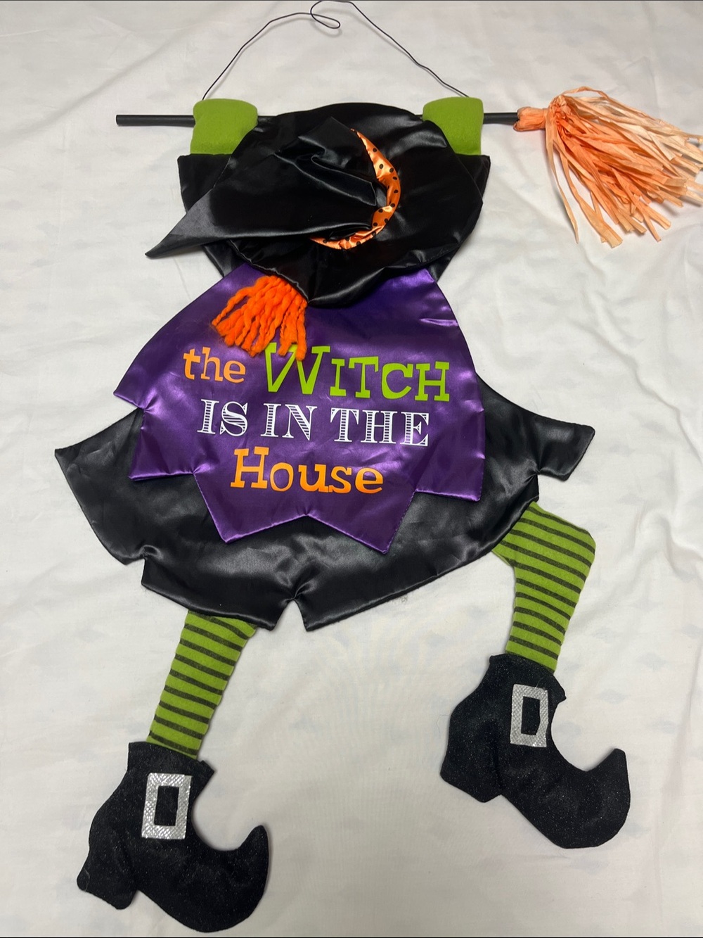 Halloween Hanging “The Witch Is In The House” . Plush legs and hands.